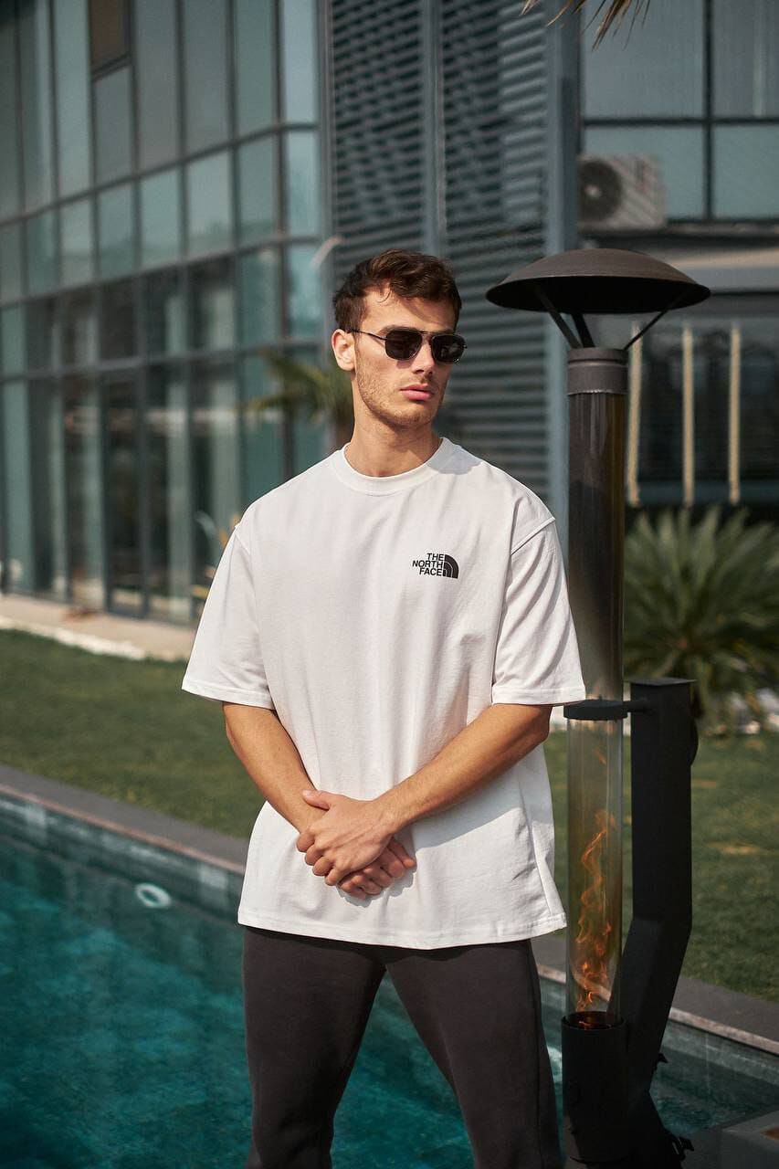 %100 Penye Kumaş The North Face Baskılı Oversize T-shirt (Beyaz)