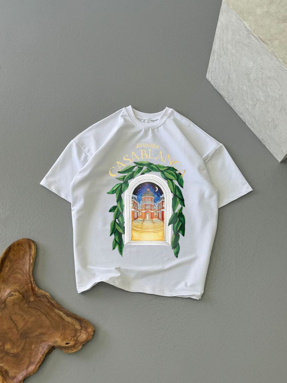 Yeni Sezon Casablanca Baskılı Tam Kalıp T-shirt (Beyaz)
